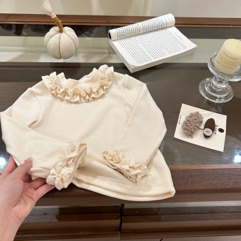 Tricou pentru copii cu mânece lungi din bumbac plușat, stil coreean, guler rotund, păstrează căldura, pentru copii 3–8 ani