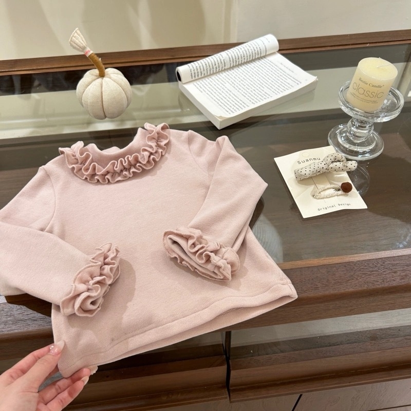 Tricou pentru copii cu mânece lungi din bumbac plușat, stil coreean, guler rotund, păstrează căldura, pentru copii 3–8 ani