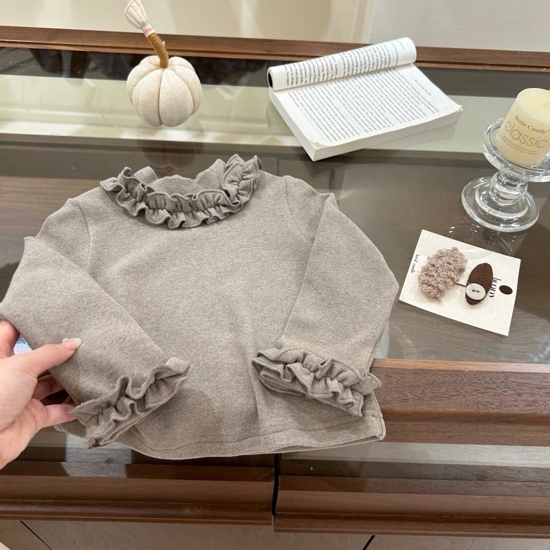 Tricou pentru copii cu mânece lungi din bumbac plușat, stil coreean, guler rotund, păstrează căldura, pentru copii 3–8 ani