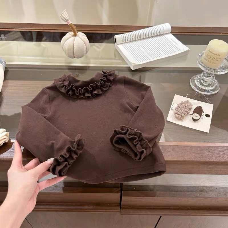 Tricou pentru copii cu mânece lungi din bumbac plușat, stil coreean, guler rotund, păstrează căldura, pentru copii 3–8 ani