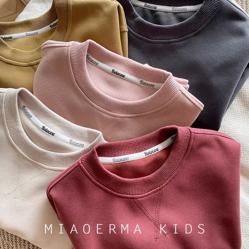 Bērnu vienkrāsains puloveris ar garām piedurknēm, kokvilna 60% un poliestera oderējums