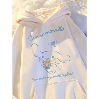 Meitenēm kapucīnas džemperis ar flīsa odere, Yugui Dog karikatūras raksts, kokvilnas audums, garās piedurknes, bērniem, pavasaris 2024