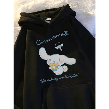 Meitenēm kapucīnas džemperis ar flīsa odere, Yugui Dog karikatūras raksts, kokvilnas audums, garās piedurknes, bērniem, pavasaris 2024