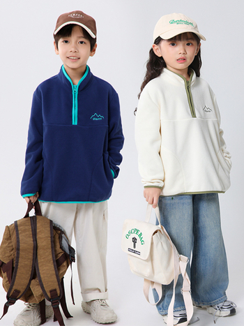 Vaikų polar fleece džemperis, unisex, ilgos rankovės, be gobtuvo, 100% poliesterio flisas, švelnus paviršius, rudens–žiemos 2025, amžius 8+