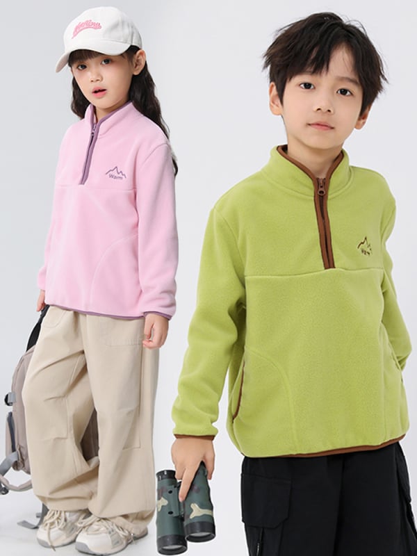 Vaikų polar fleece džemperis, unisex, ilgos rankovės, be gobtuvo, 100% poliesterio flisas, švelnus paviršius, rudens–žiemos 2025, amžius 8+