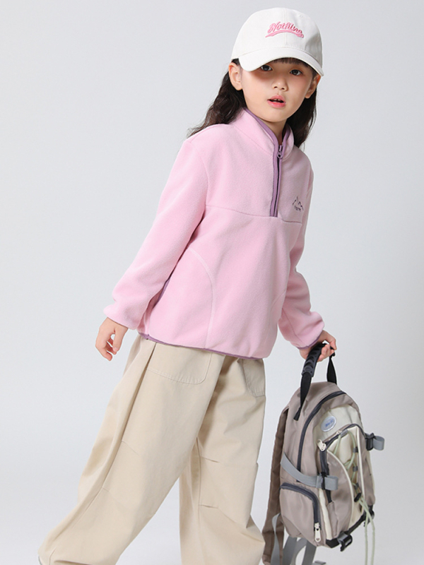 Vaikų polar fleece džemperis, unisex, ilgos rankovės, be gobtuvo, 100% poliesterio flisas, švelnus paviršius, rudens–žiemos 2025, amžius 8+