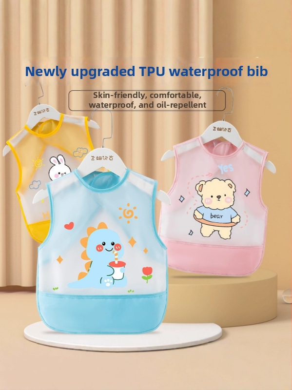 Dječja vodootporna zástara za jelo, bez rukava, TPU, karikaturni uzorak, unisex, za djecu 3–8 godina