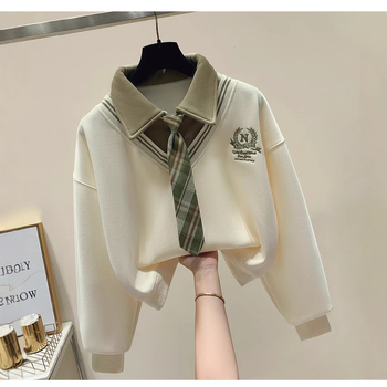 Meitenēm kokvilnas garām piedurknēm džemperis ar burtiem, korejas stilā, 57% kokvilna, Ziemas 2024