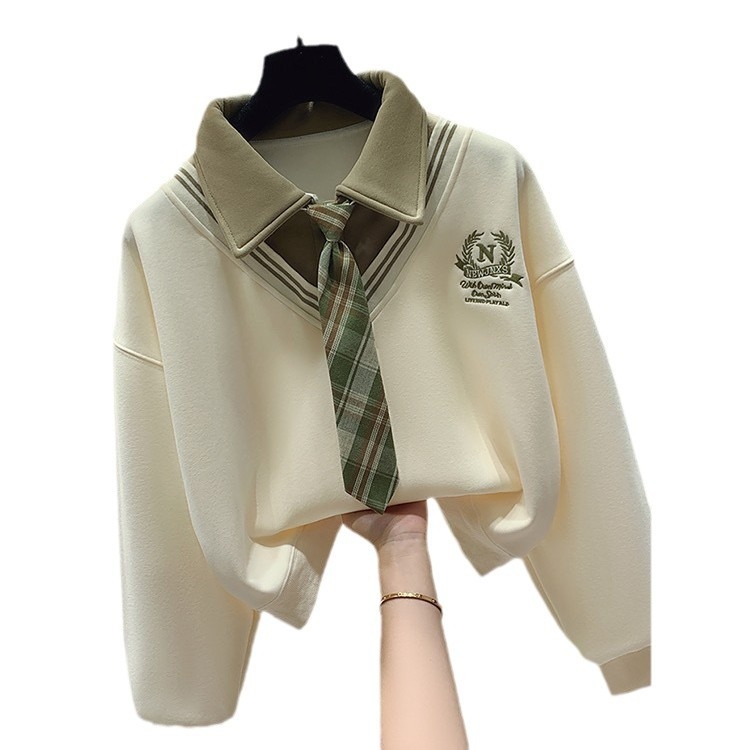 Meitenēm kokvilnas garām piedurknēm džemperis ar burtiem, korejas stilā, 57% kokvilna, Ziemas 2024