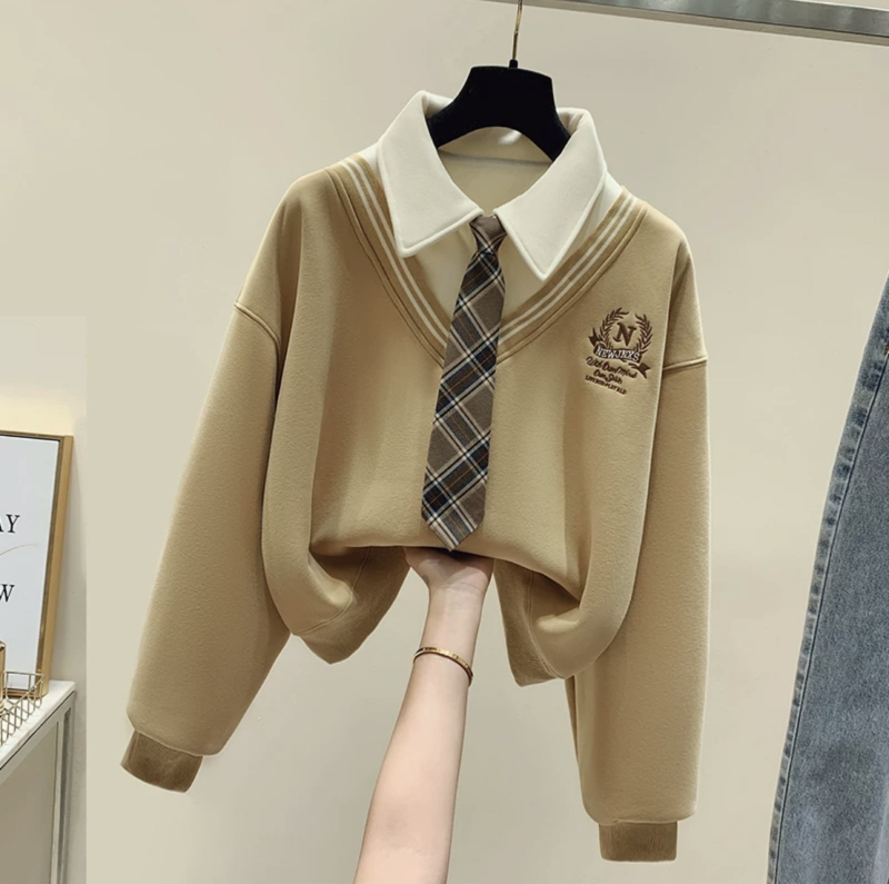 Meitenēm kokvilnas garām piedurknēm džemperis ar burtiem, korejas stilā, 57% kokvilna, Ziemas 2024