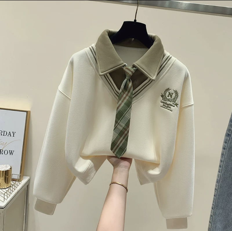 Meitenēm kokvilnas garām piedurknēm džemperis ar burtiem, korejas stilā, 57% kokvilna, Ziemas 2024