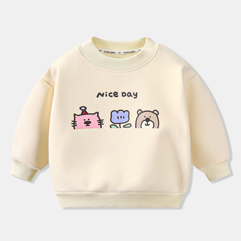 Bērnu flīsa džemperis ar poliestera pildījumu, 63,7% kokvilna, bieza auduma, garas piedurknes, puloveris, bez kapuces, unisex, motīvi: karikatūras/avatar/ziedi, korejiešu stils, 3–8 gadi.