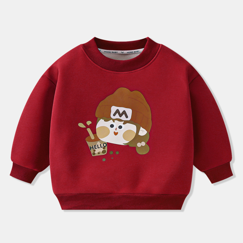 Bērnu flīsa džemperis ar poliestera pildījumu, 63,7% kokvilna, bieza auduma, garas piedurknes, puloveris, bez kapuces, unisex, motīvi: karikatūras/avatar/ziedi, korejiešu stils, 3–8 gadi.