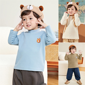 Памучна бебешка базова блуза с дълги ръкави, унисекс, за деца 1-3 г, 80-100 см, топло вътрешно облекло за пролет-есен, 95% памук