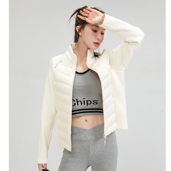 Дамско кашмирено яке с пълнител от гуска пух 101–200 г, свободен силует, цип отпред, кръгла яка, къс модел, зима 2024