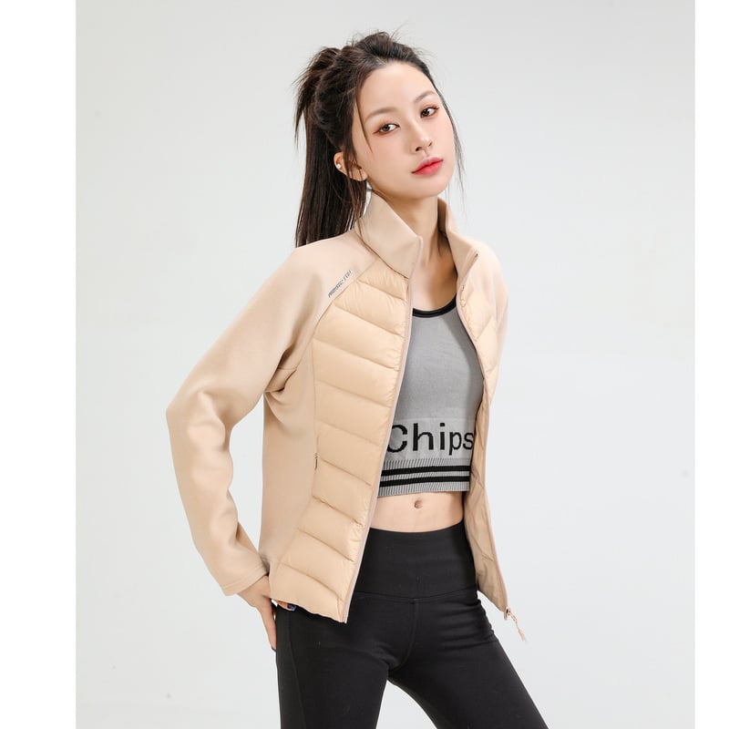 Дамско кашмирено яке с пълнител от гуска пух 101–200 г, свободен силует, цип отпред, кръгла яка, къс модел, зима 2024