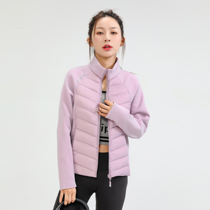 Дамско кашмирено яке с пълнител от гуска пух 101–200 г, свободен силует, цип отпред, кръгла яка, къс модел, зима 2024