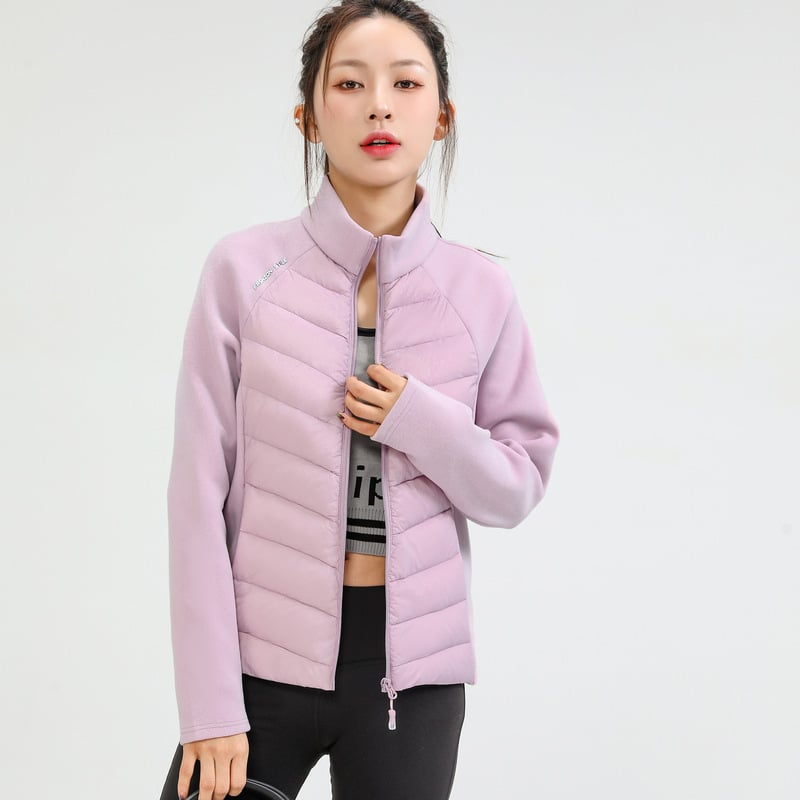 Дамско кашмирено яке с пълнител от гуска пух 101–200 г, свободен силует, цип отпред, кръгла яка, къс модел, зима 2024