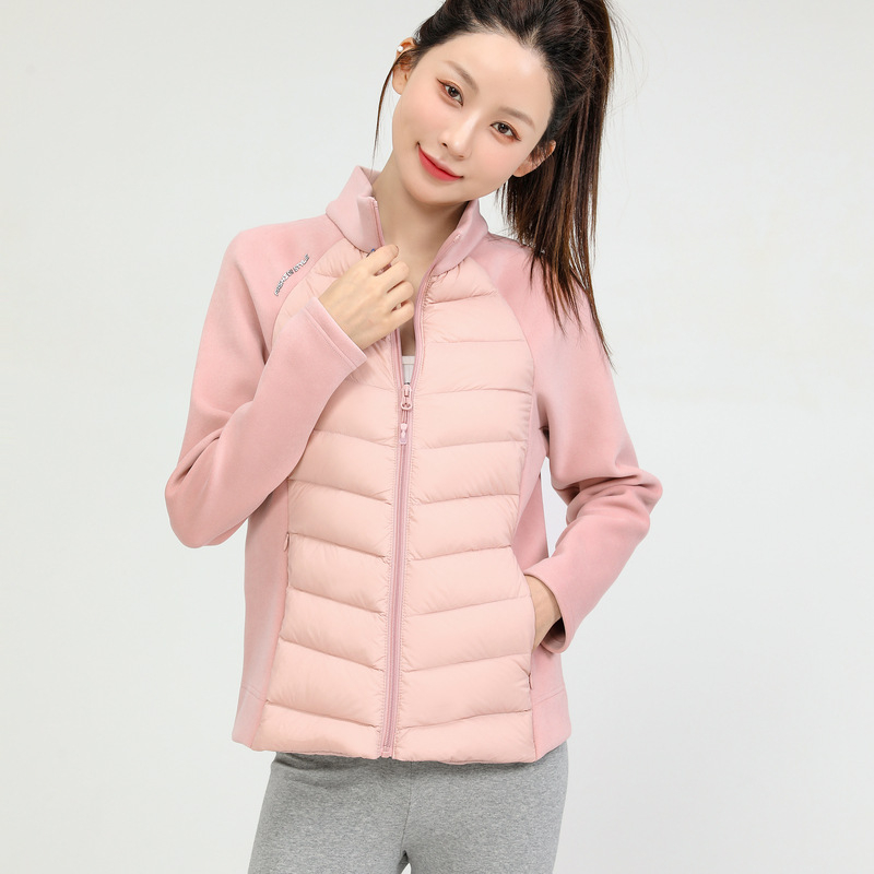 Дамско кашмирено яке с пълнител от гуска пух 101–200 г, свободен силует, цип отпред, кръгла яка, къс модел, зима 2024