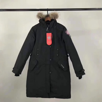 Дамско пухено яке с изолация от бял патицов пух, кашмир 76–80%, дебело, със яка от косъм на енот, средна дължина