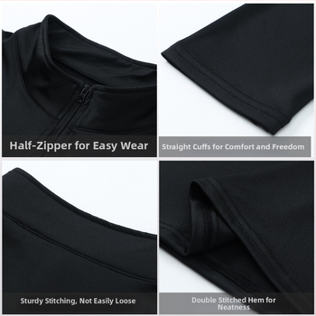 Tricou sport slim-fit pentru bărbați, mâneci lungi, guler în stil stand-up, uscare rapidă, respirabil, 90% poliester / 10% spandex, lungime peste șolduri