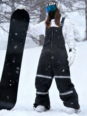 Snowboard hlače s tregerima za žene i muškarce, vodootporne, ojačane i tople, 3L širokog kroja