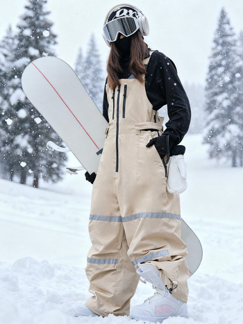 Snowboard hlače s tregerima za žene i muškarce, vodootporne, ojačane i tople, 3L širokog kroja