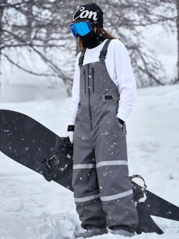 Snowboard hlače s tregerima za žene i muškarce, vodootporne, ojačane i tople, 3L širokog kroja