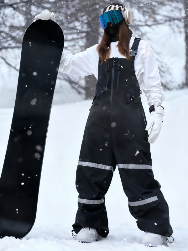 Snowboard hlače s tregerima za žene i muškarce, vodootporne, ojačane i tople, 3L širokog kroja