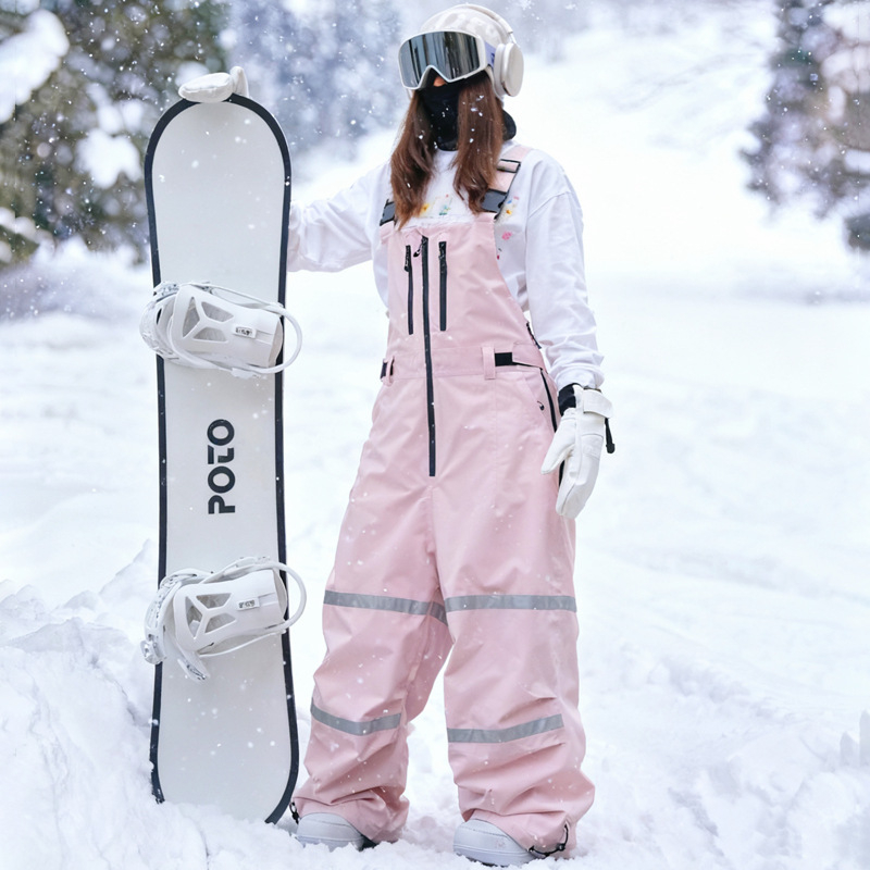 Snowboard hlače s tregerima za žene i muškarce, vodootporne, ojačane i tople, 3L širokog kroja