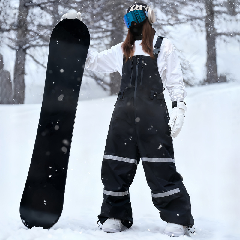 Snowboard hlače s tregerima za žene i muškarce, vodootporne, ojačane i tople, 3L širokog kroja