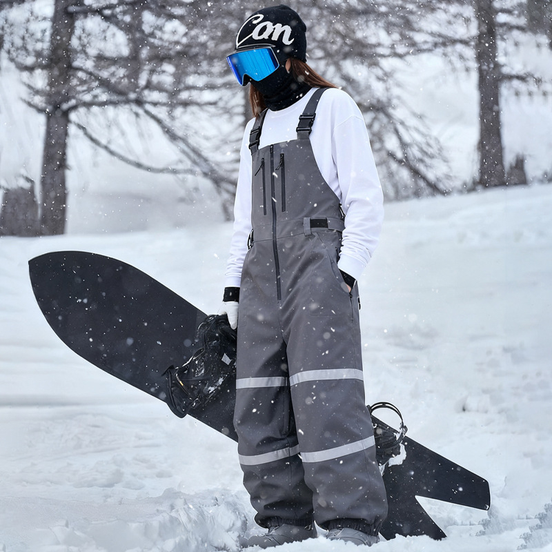 Snowboard hlače s tregerima za žene i muškarce, vodootporne, ojačane i tople, 3L širokog kroja