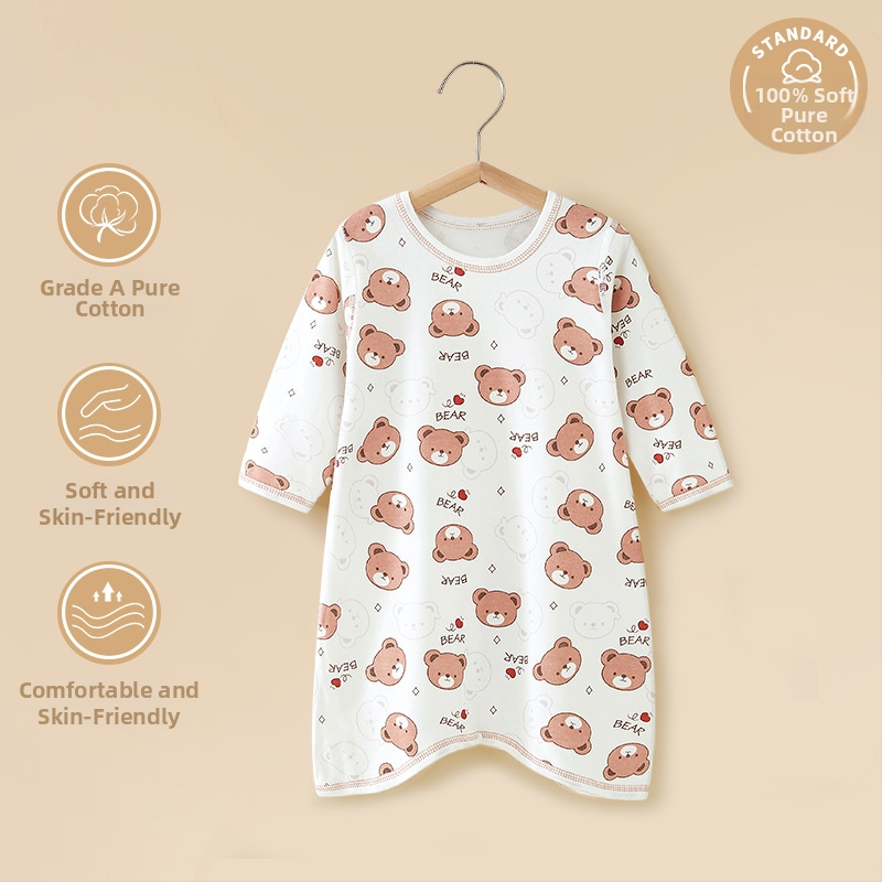 Бебешки памучен пижама-комбинезон с дълги ръкави, защита на корема, за новородени 0–12 месеца (до 80 см), 100% памук, пролетно‑есенен