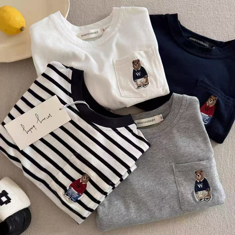 Dječja majica s dugim rukavima s prugama — unisex, 95% pamuk, mekano završno obrada, odvlaži vlagu, okrugli izrez