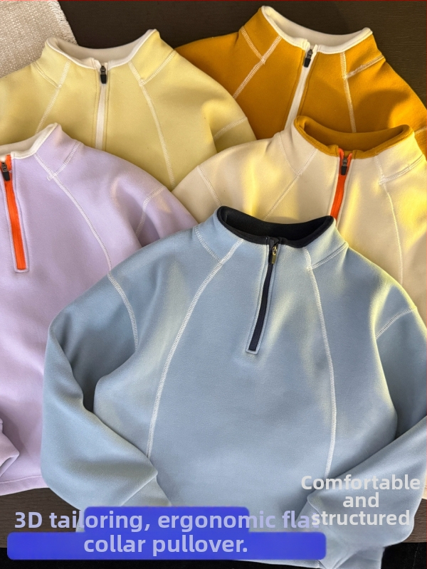 Top sport pentru copii pentru activități în aer liber, cu guler înalt și fermoar parțial; material care se usucă rapid, respirabil, evacuare a umezelii; unisex; 7–12 ani; primăvară și toamnă