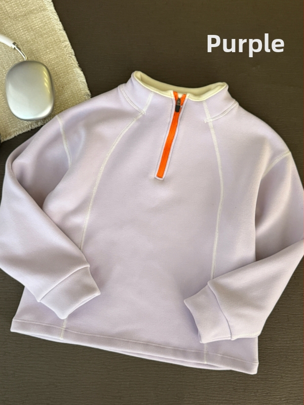 Top sport pentru copii pentru activități în aer liber, cu guler înalt și fermoar parțial; material care se usucă rapid, respirabil, evacuare a umezelii; unisex; 7–12 ani; primăvară și toamnă