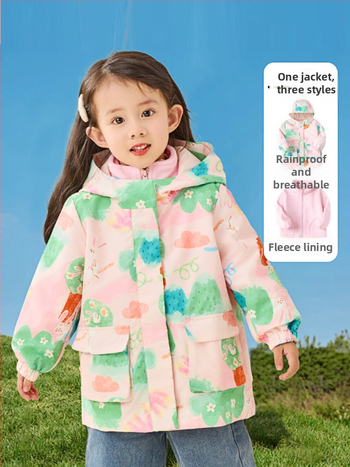 Unisex fleece divu gabalu komplekts ar kapuci – kamuflāžas raksts, poliestera audums un pilda, bērniem vecumā 3–8 gadiem, saglabā siltumu un pasargā no vēja