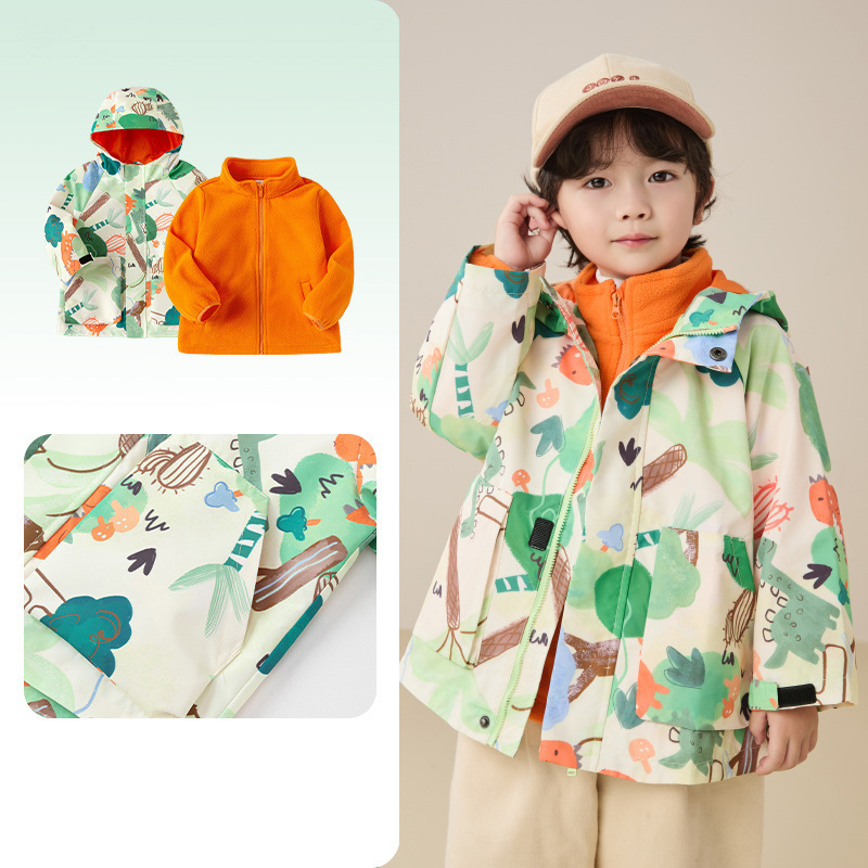 Unisex fleece divu gabalu komplekts ar kapuci – kamuflāžas raksts, poliestera audums un pilda, bērniem vecumā 3–8 gadiem, saglabā siltumu un pasargā no vēja