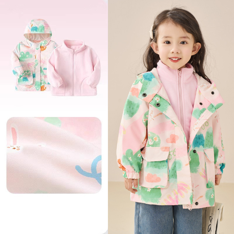 Unisex fleece divu gabalu komplekts ar kapuci – kamuflāžas raksts, poliestera audums un pilda, bērniem vecumā 3–8 gadiem, saglabā siltumu un pasargā no vēja