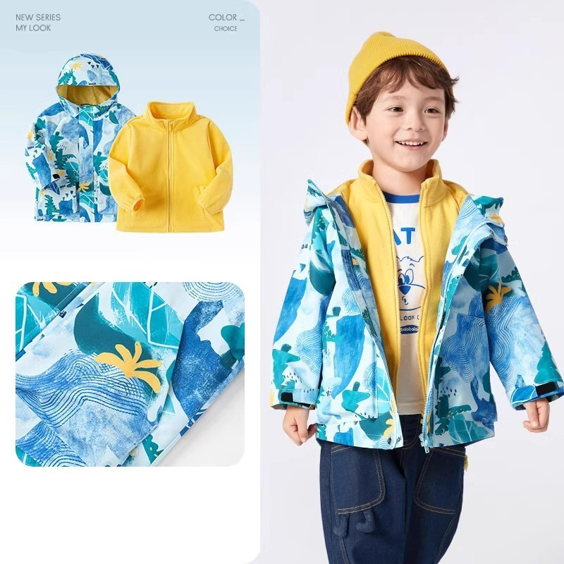 Unisex fleece divu gabalu komplekts ar kapuci – kamuflāžas raksts, poliestera audums un pilda, bērniem vecumā 3–8 gadiem, saglabā siltumu un pasargā no vēja