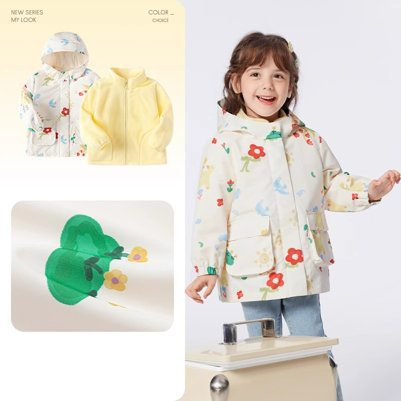 Unisex fleece divu gabalu komplekts ar kapuci – kamuflāžas raksts, poliestera audums un pilda, bērniem vecumā 3–8 gadiem, saglabā siltumu un pasargā no vēja