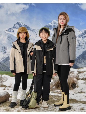 Bērnu trīs vienā jaka ar noņemamu pūka pildījumu iekšējā odere, kapuci, ziemas kalnu pārgājieniem
