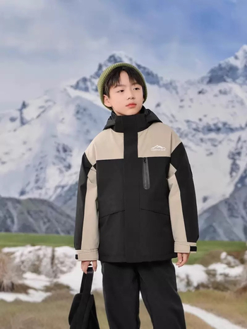 Bērnu trīs vienā jaka ar noņemamu pūka pildījumu iekšējā odere, kapuci, ziemas kalnu pārgājieniem