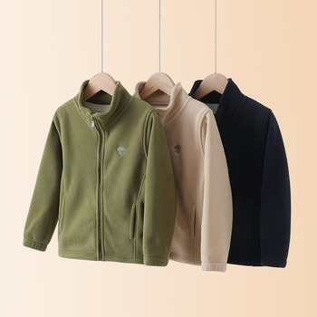 Gyerekeknek készült polárdzseki álló gallérral, cipzárral, vastag polár, poliészterből készült bélés, középhosszú