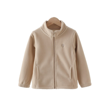 Gyerekeknek készült polárdzseki álló gallérral, cipzárral, vastag polár, poliészterből készült bélés, középhosszú