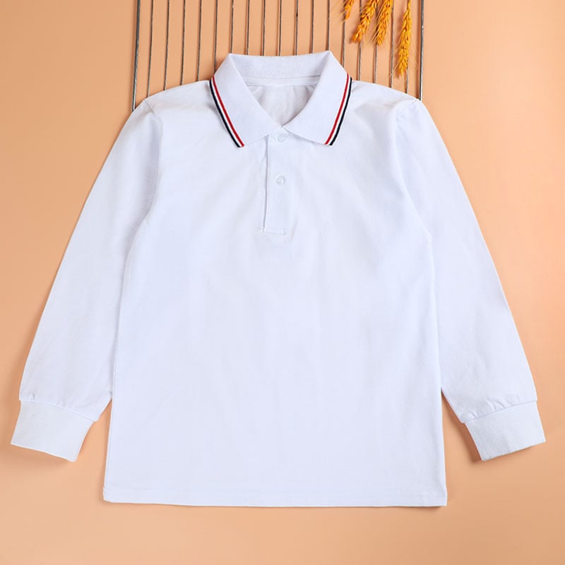 Поло риза за училищна униформа, унисекс, дълъг ръкав, памучна тъкан, пролет и есен