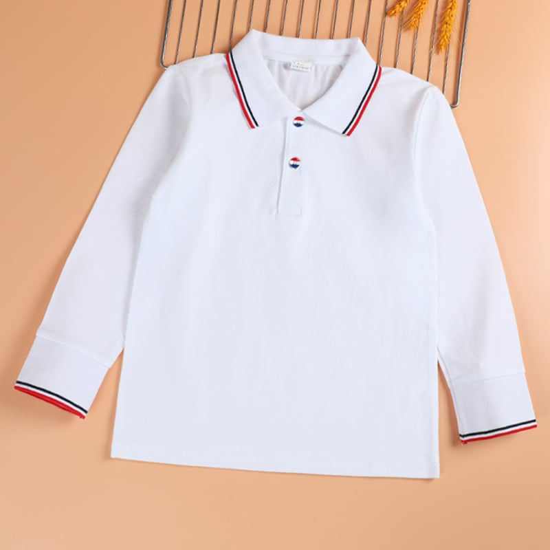 Поло риза за училищна униформа, унисекс, дълъг ръкав, памучна тъкан, пролет и есен
