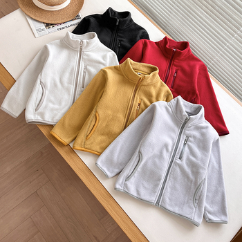 URAZ gyerekeknek készült kapucnis cipzáros polárdzseki, álló gallér, hosszú ujjú, vékony pamut alapanyagú, 0–1 éveseknek