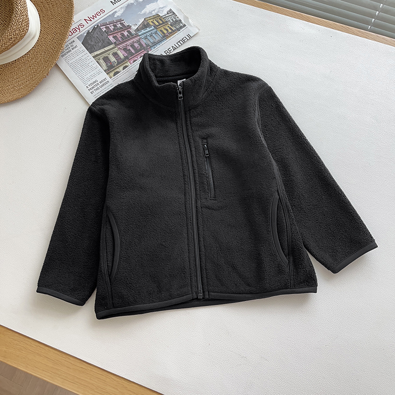 URAZ gyerekeknek készült kapucnis cipzáros polárdzseki, álló gallér, hosszú ujjú, vékony pamut alapanyagú, 0–1 éveseknek