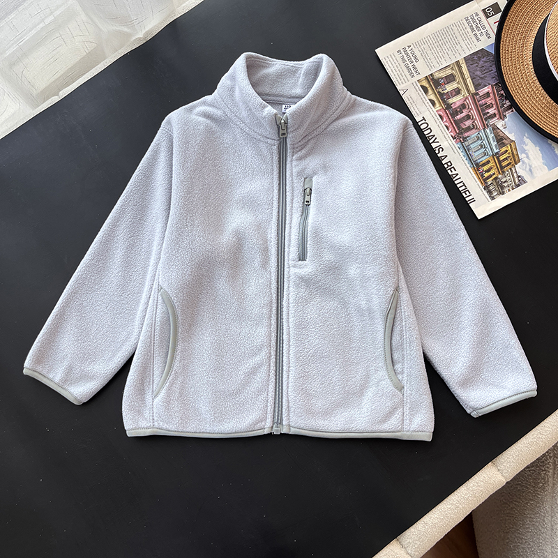 URAZ gyerekeknek készült kapucnis cipzáros polárdzseki, álló gallér, hosszú ujjú, vékony pamut alapanyagú, 0–1 éveseknek